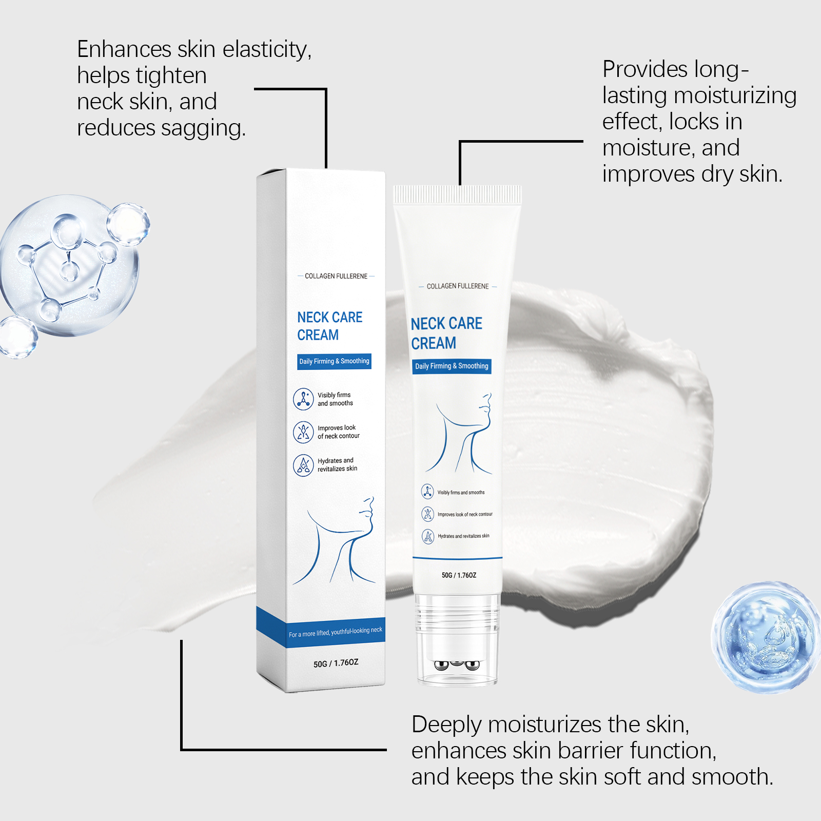 Moisturizing Neck Cream Daily Mild Care Hydrate Soft Light Easy Spread Roller Skin Lotion