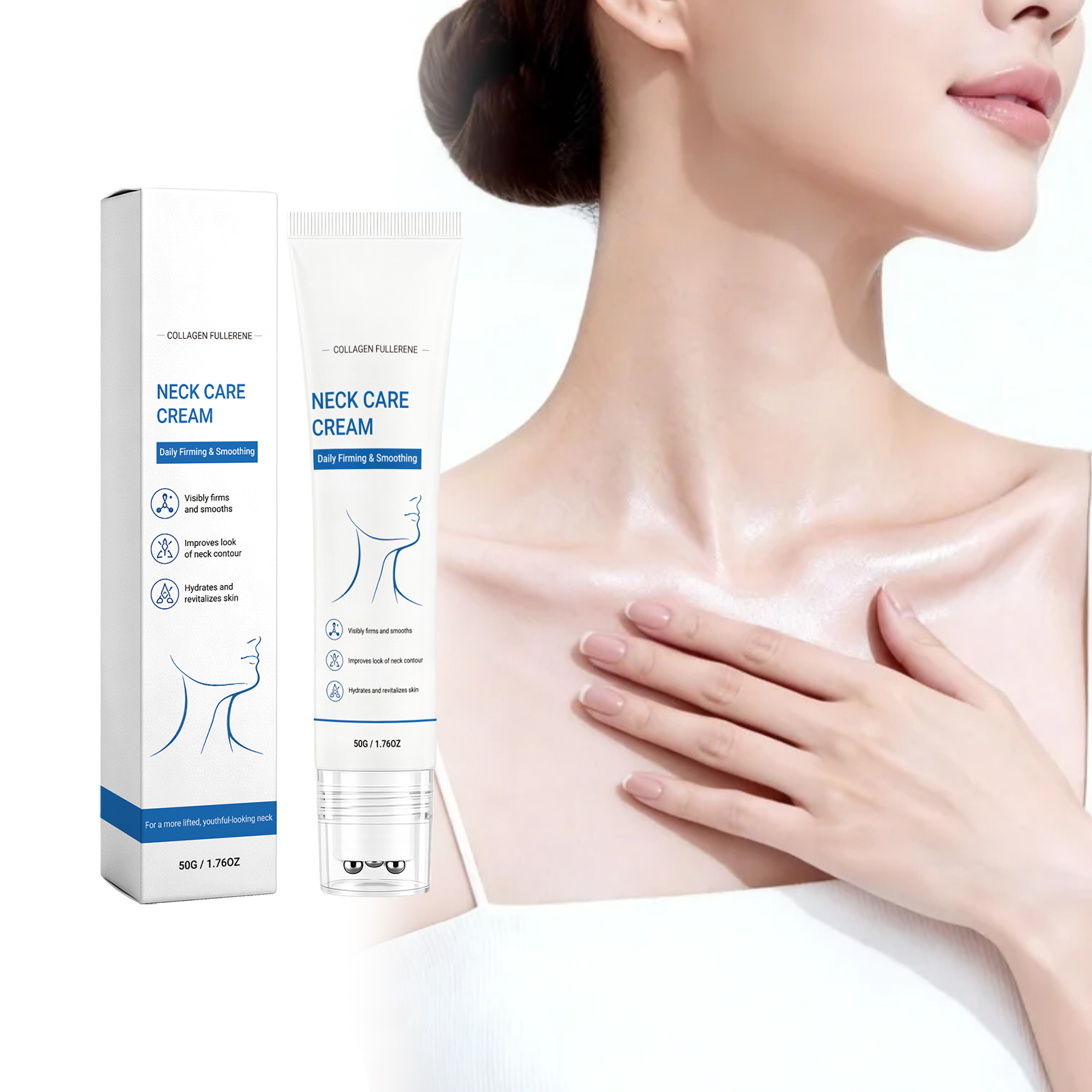 Moisturizing Neck Cream Daily Mild Care Hydrate Soft Light Easy Spread Roller Skin Lotion