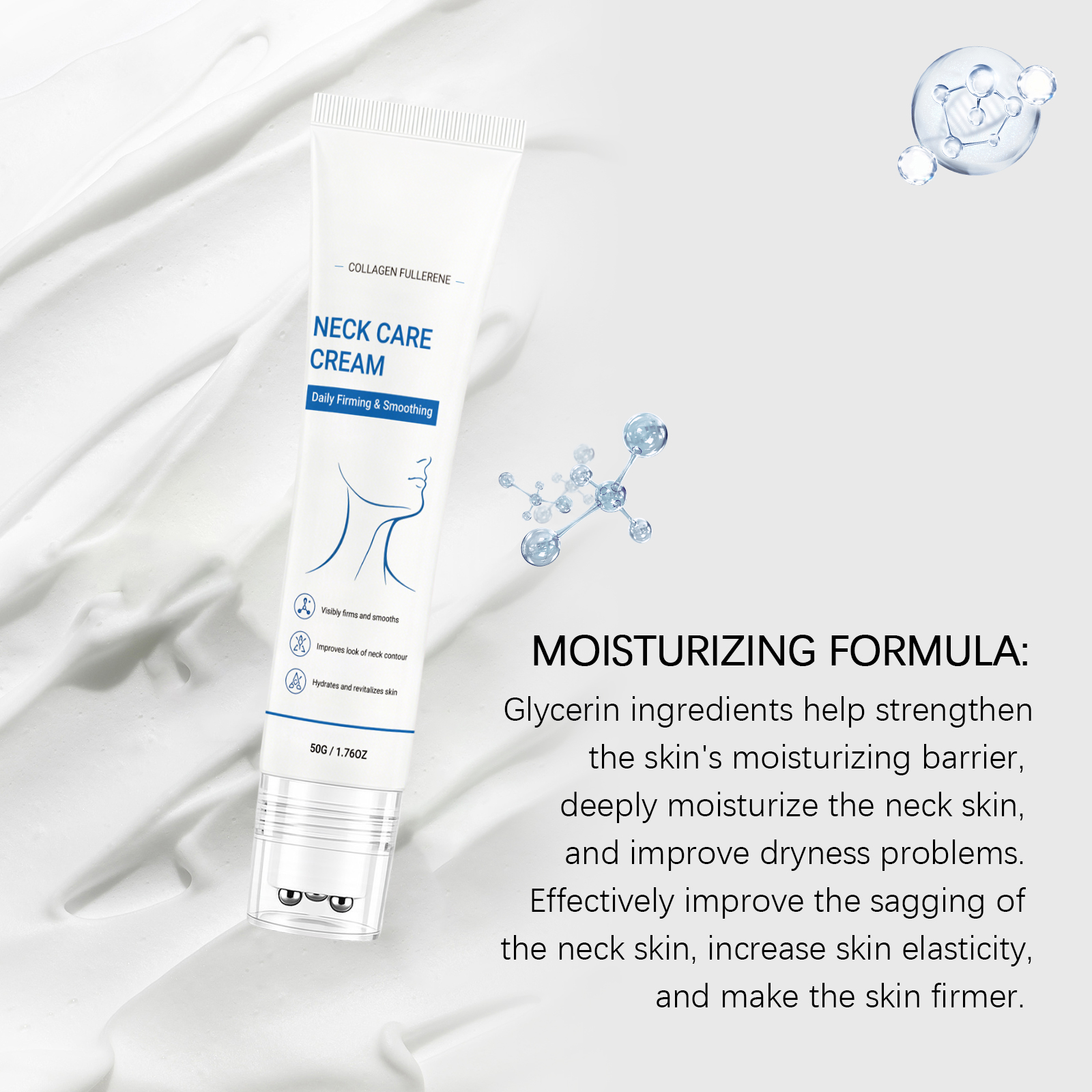 Moisturizing Neck Cream Daily Mild Care Hydrate Soft Light Easy Spread Roller Skin Lotion