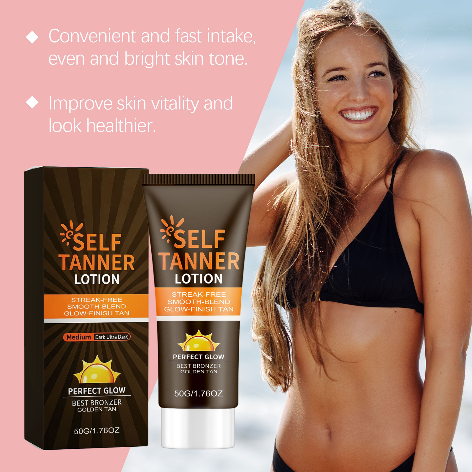 Brightening Tanning Lotion Light Smooth Texture Easy Application Summer Outdoor Natural Wheat Skin