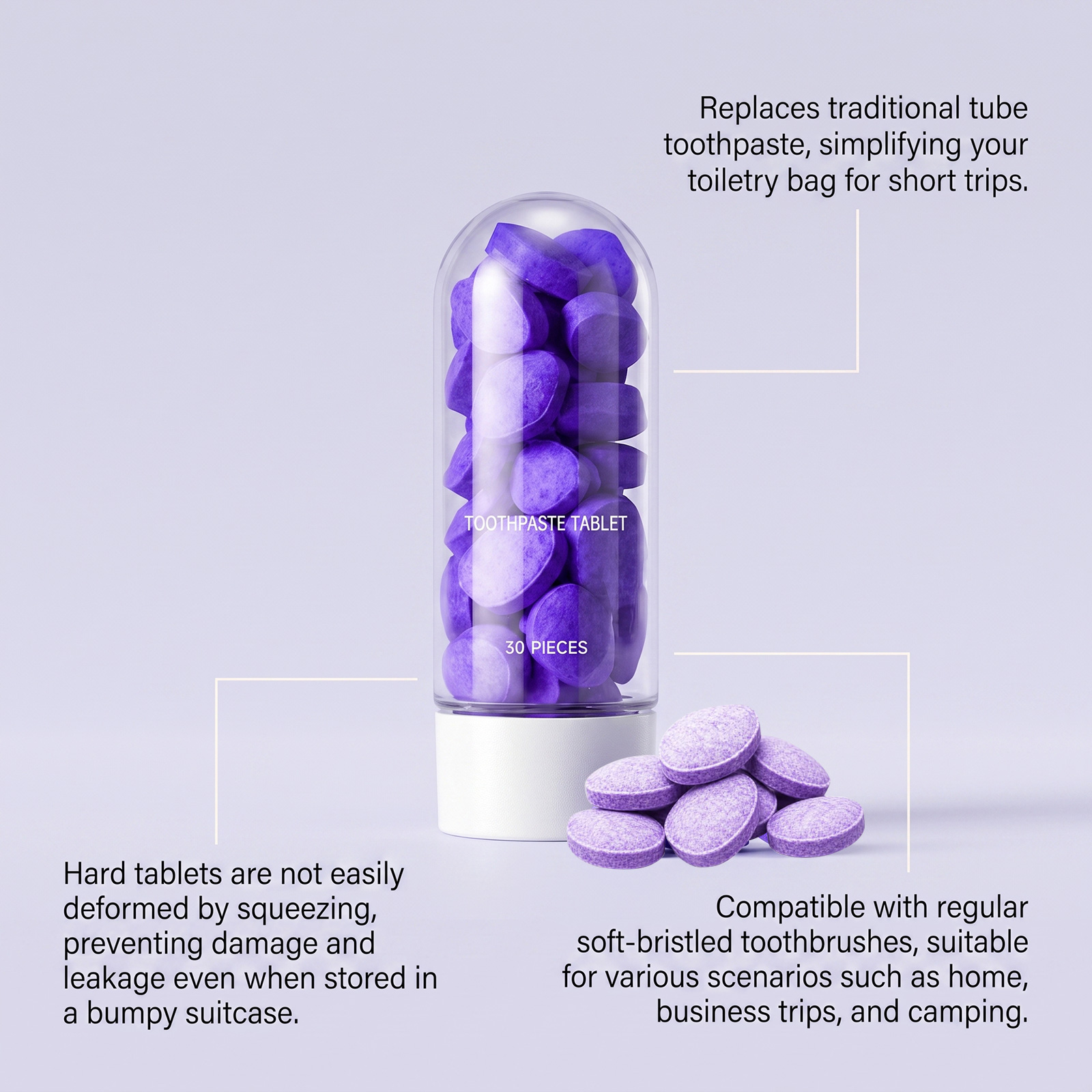 Purple Tooth Tablets Mint Fresh Cleans Teeth Daily Comfort Care Clean Protect Gums