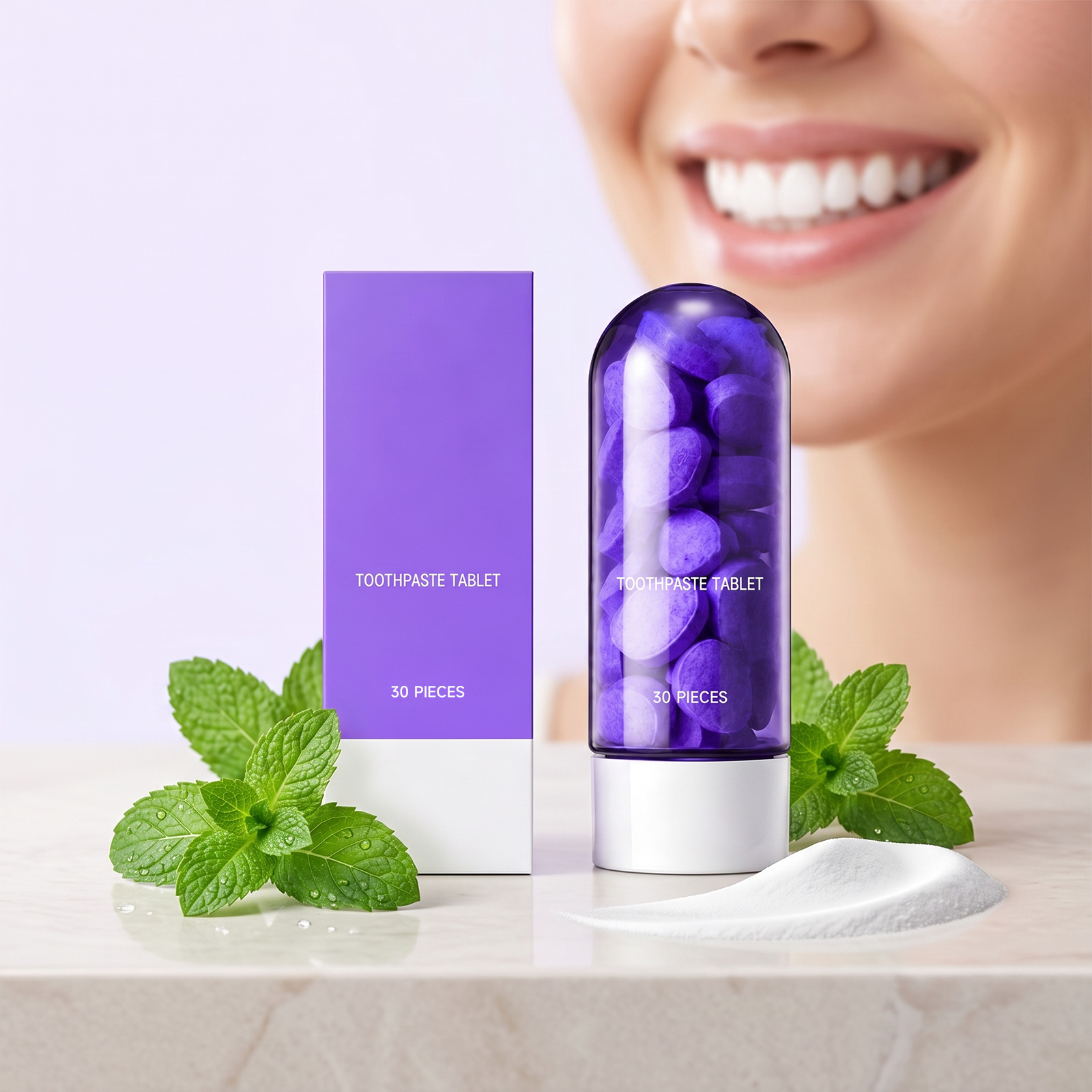 Purple Tooth Tablets Mint Fresh Cleans Teeth Daily Comfort Care Clean Protect Gums