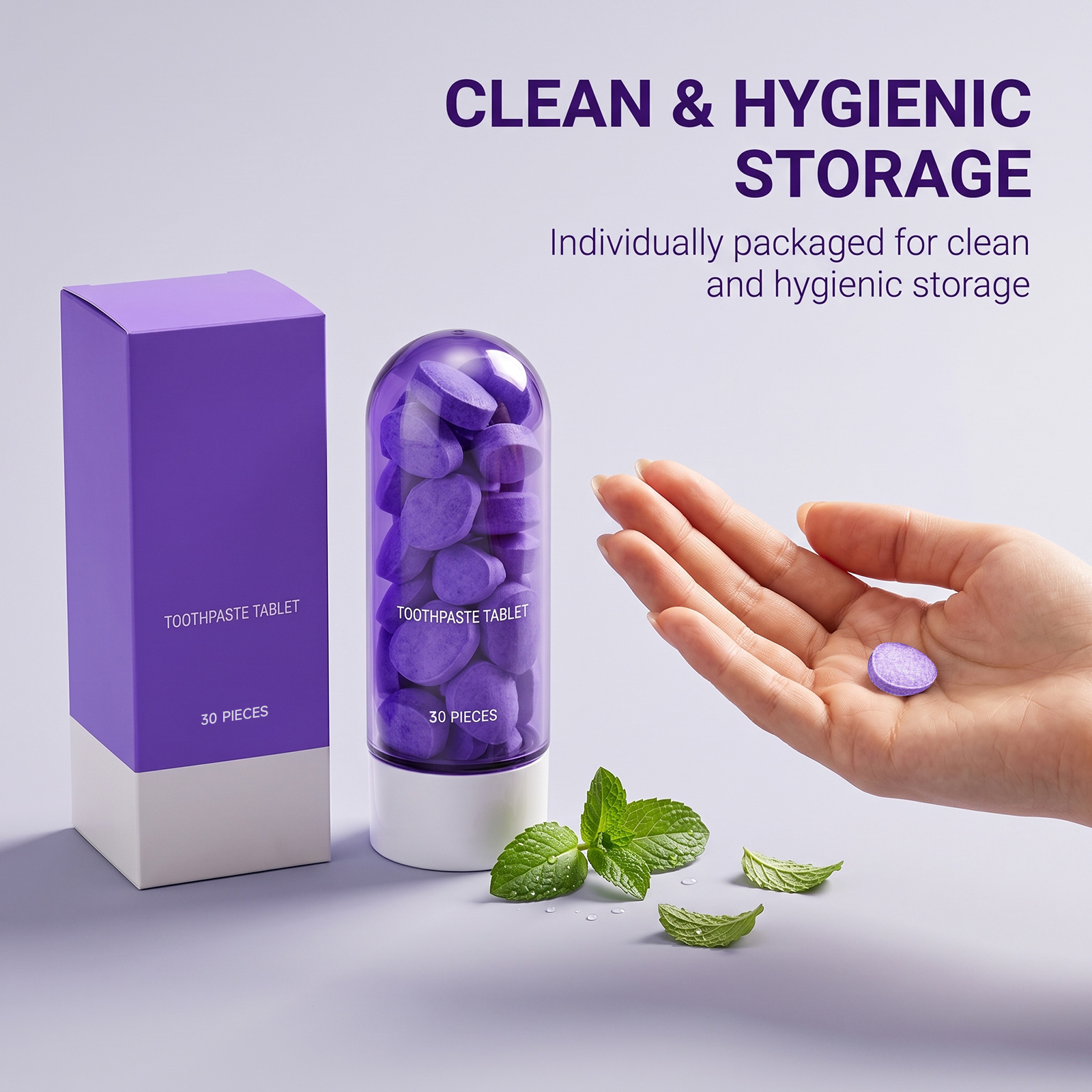 Purple Tooth Tablets Mint Fresh Cleans Teeth Daily Comfort Care Clean Protect Gums