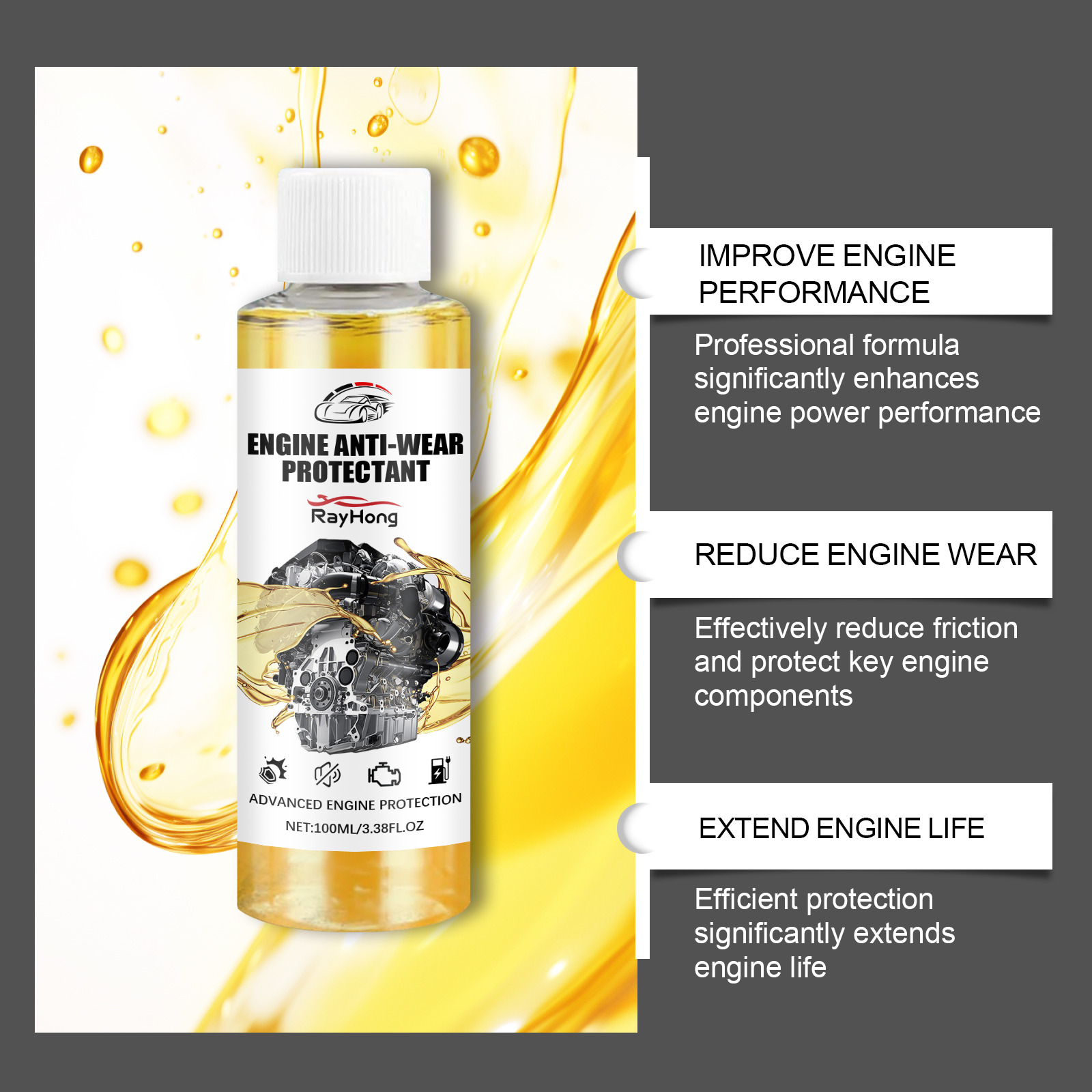Engine Antiwear Protectant Reduce Noise Stabilize Vibration Anti Rust Car Engine Maintenance Protectant
