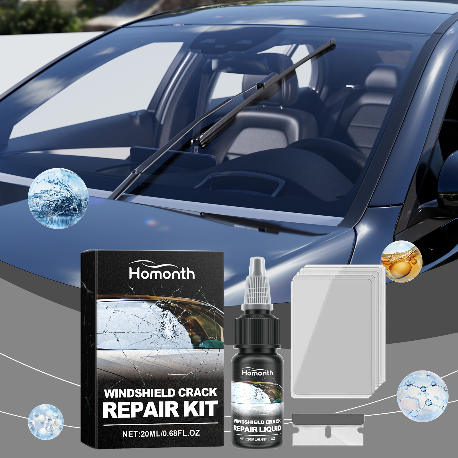 Glass Crack Repair Kit Nanotechnology Windshield Chip Repair Resin For Car Glass Restoration 1 Set