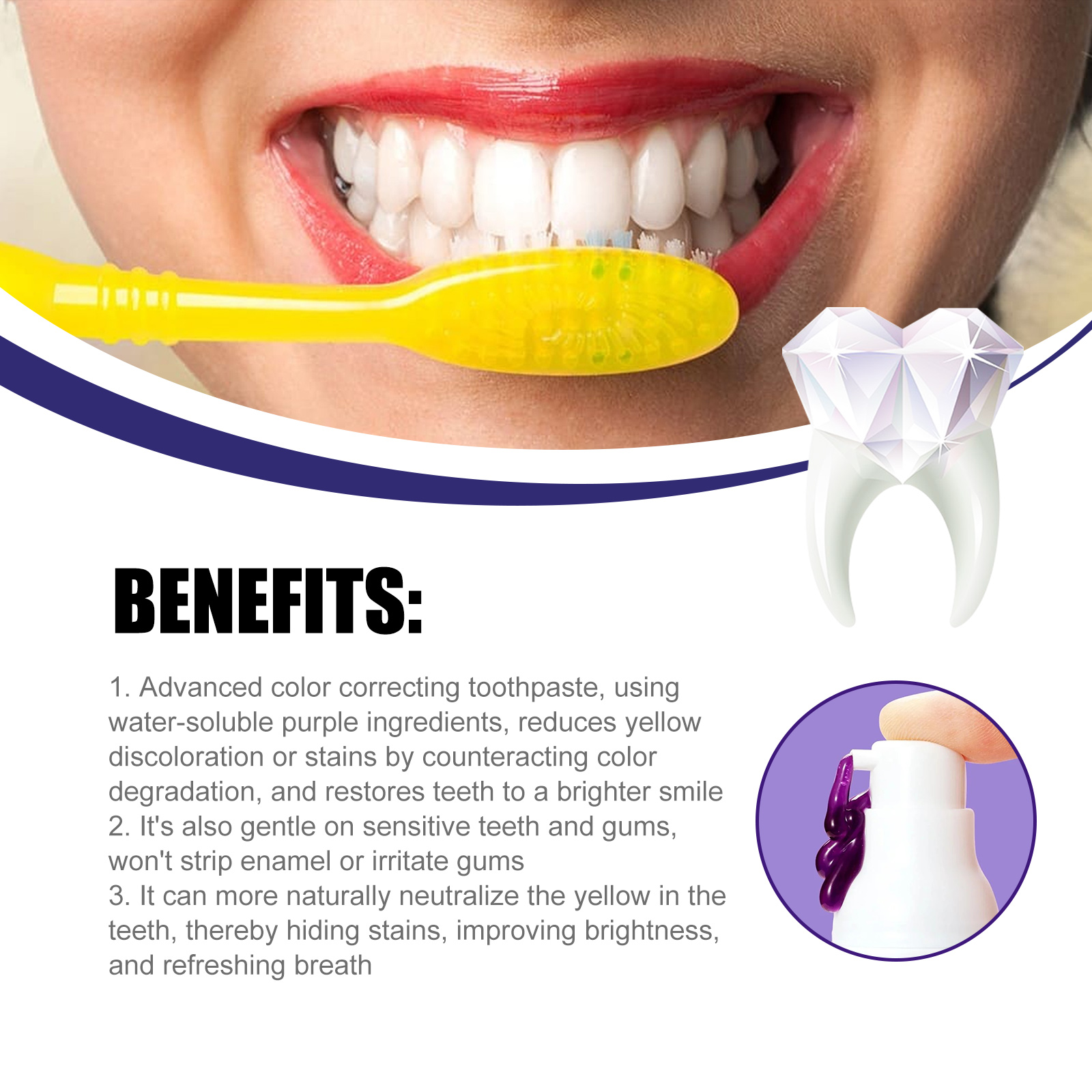 V34 Purple Toothpaste Stain Removal Breath Freshening Gentle Gum Care For Whiter Teeth Daily Oral Hygiene