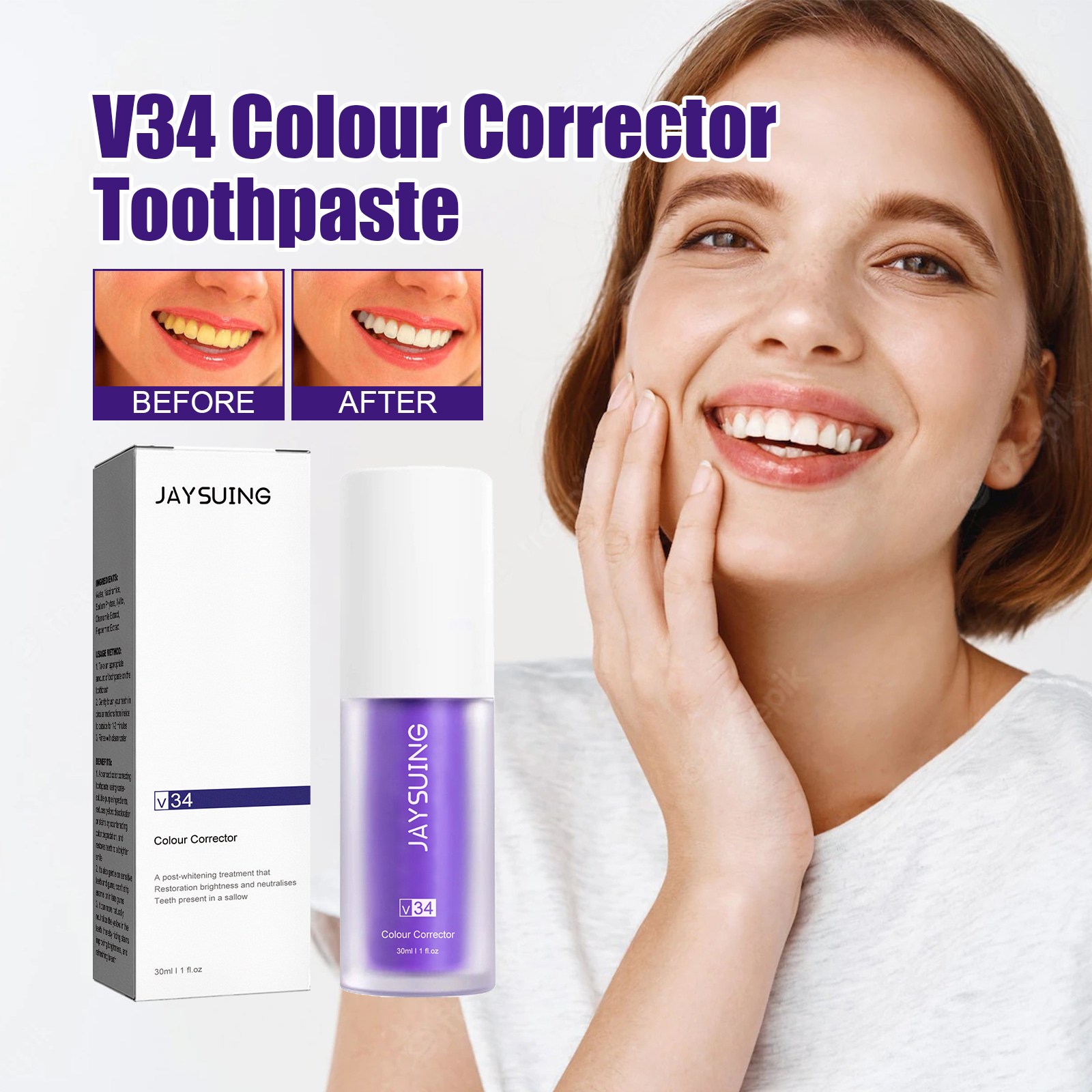 V34 Purple Toothpaste Stain Removal Breath Freshening Gentle Gum Care For Whiter Teeth Daily Oral Hygiene