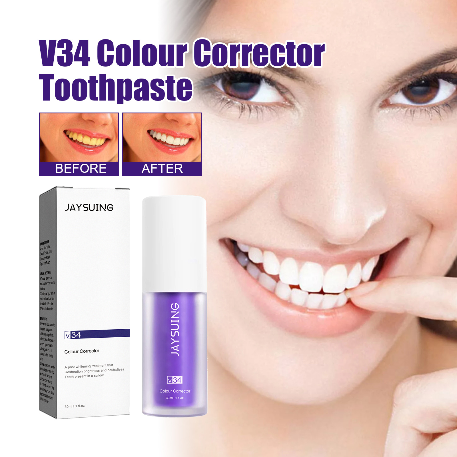 V34 Purple Toothpaste Stain Removal Breath Freshening Gentle Gum Care For Whiter Teeth Daily Oral Hygiene