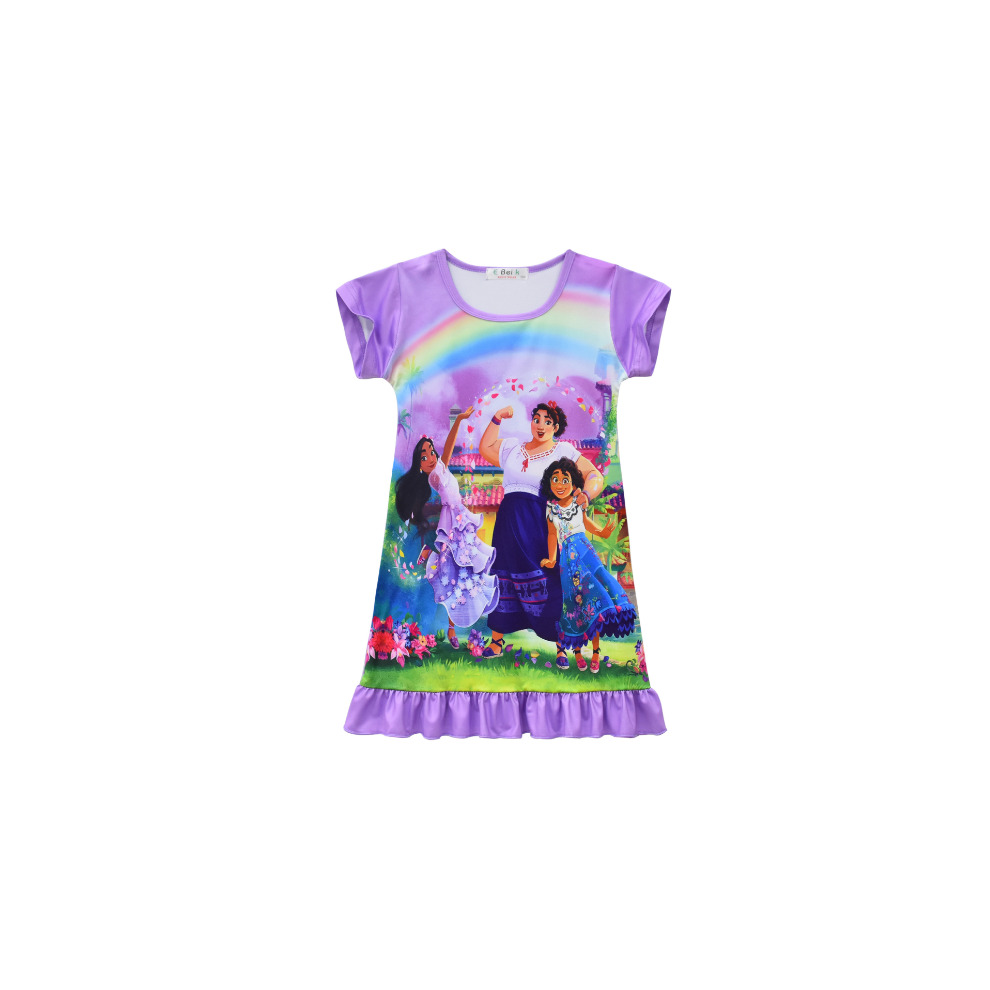 (Purple, 7-8 Years) Encanto Mirabel Sleepwear Dress Girls Pleated Skirt Nightdress Night