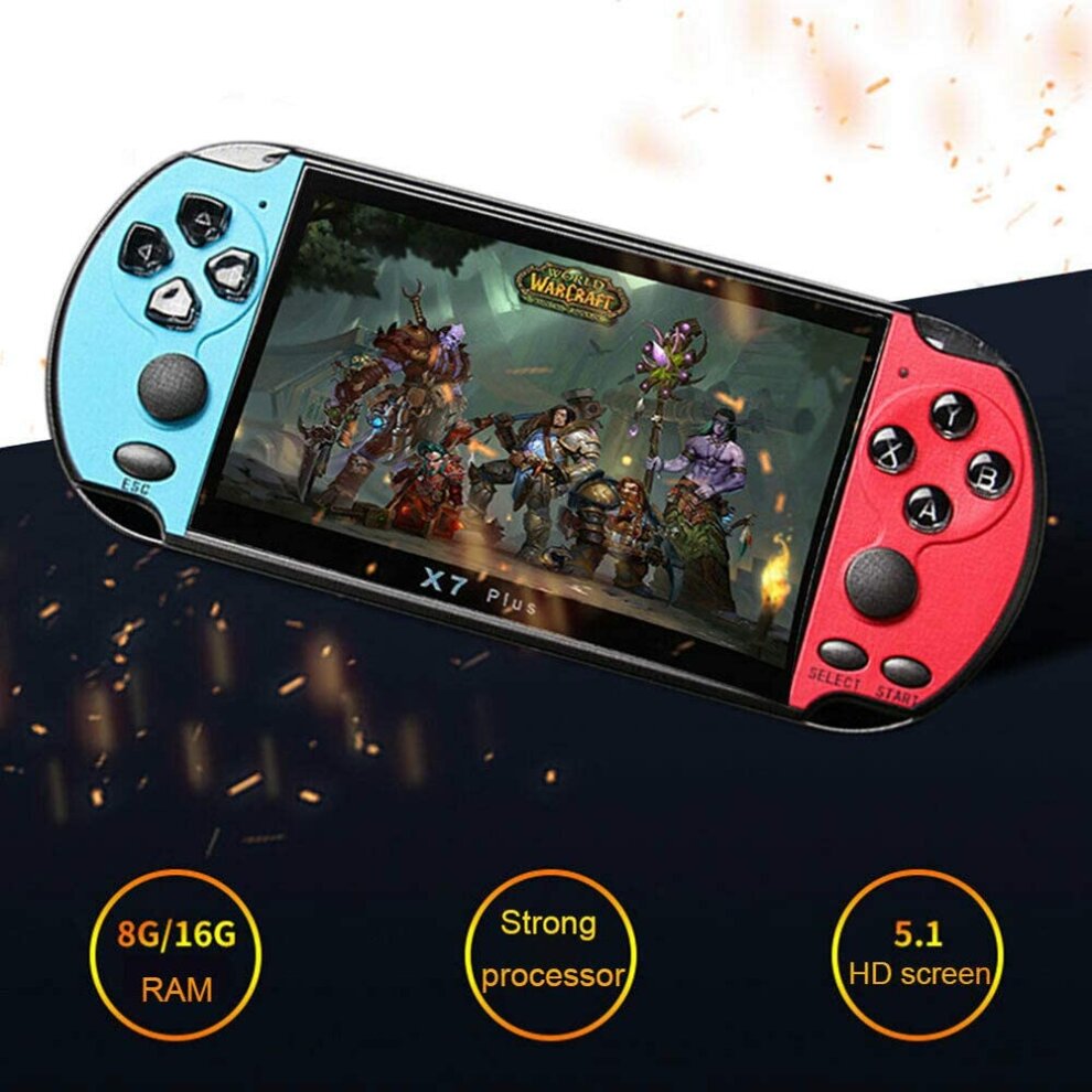 X7 PLUS Handheld Game Console Dual Joystick Game Console Retro Game Host Video Gamepad Portable Gaming Player Toy 8GB Built-in 1000 Games 5.1 inch Screen 128-bit