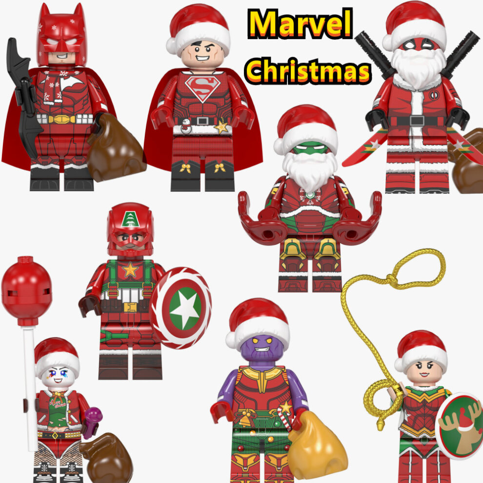 Mini Action Minifigures Toy 8 PCS Christmas Series Movie Superheroes Mini Building Blocks Sets Collectibles for Superhero Fans Kids Ideal for Christmas Stocking Suitable for Lego
