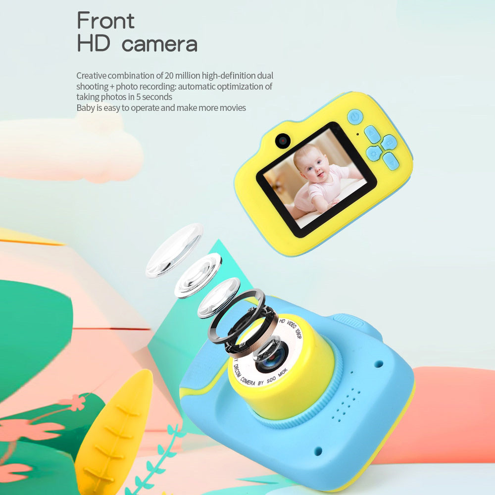(Yellow) 1080P Kids Digital Camera Cartoon Cute Video Recorder Toy Outdoor Photography Camera with 32GB SD Card Gift for Boys and Girls