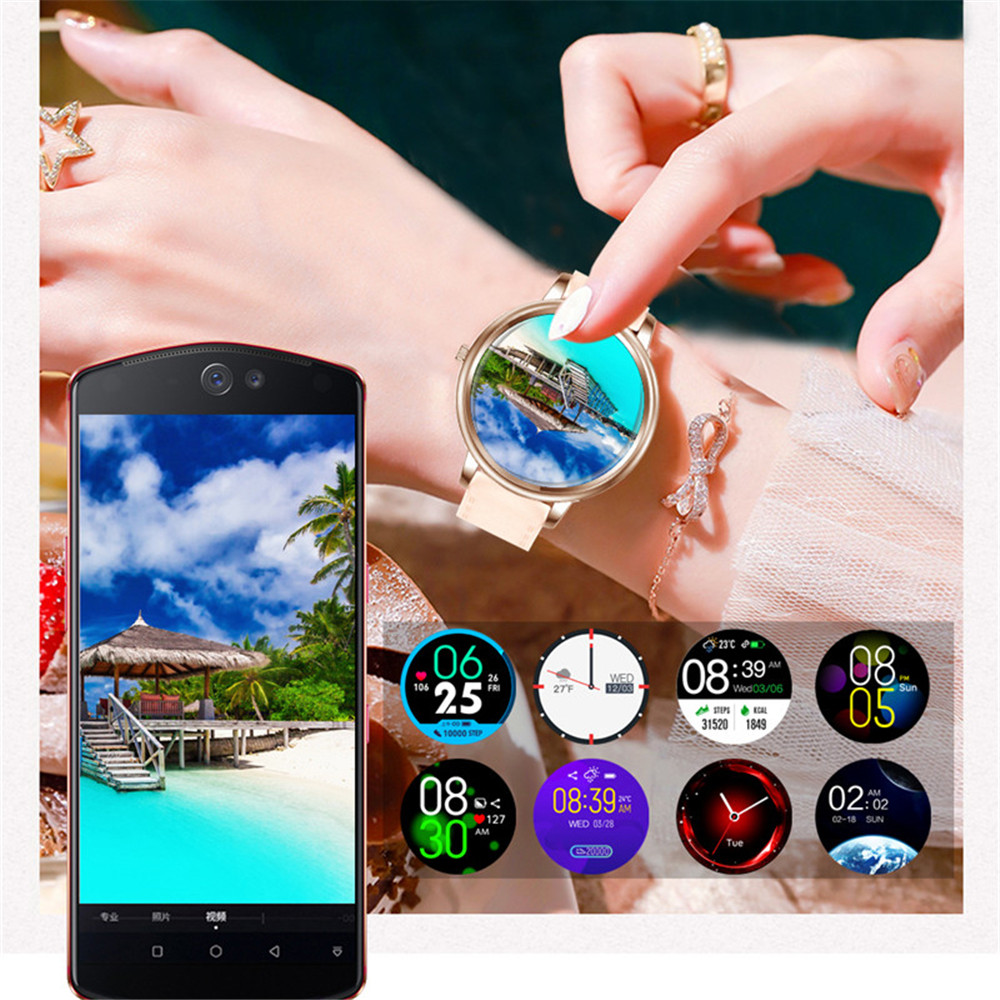 Smart Watch 1.09 Circular screen Fitness Watch for Women Blood Pressure/Heart Rate Monitor for iOS and Android Gold