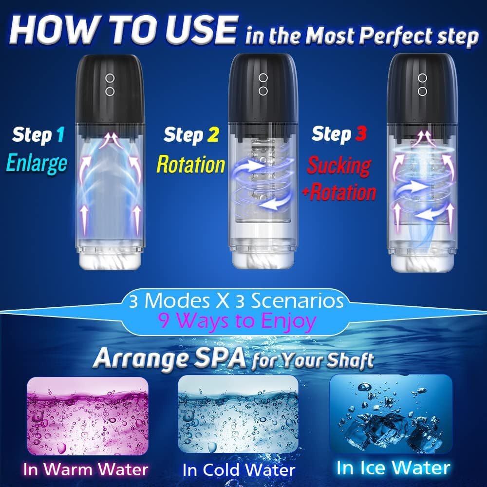 Pocket Pussy Masturbator Cup Automatic Sex Machine Stroker Adult Sex Toys 2 in 1 Vibrator for Men Penis Stimulation Enlargement Fully Waterproof with 7 Sucking Rotating Modes