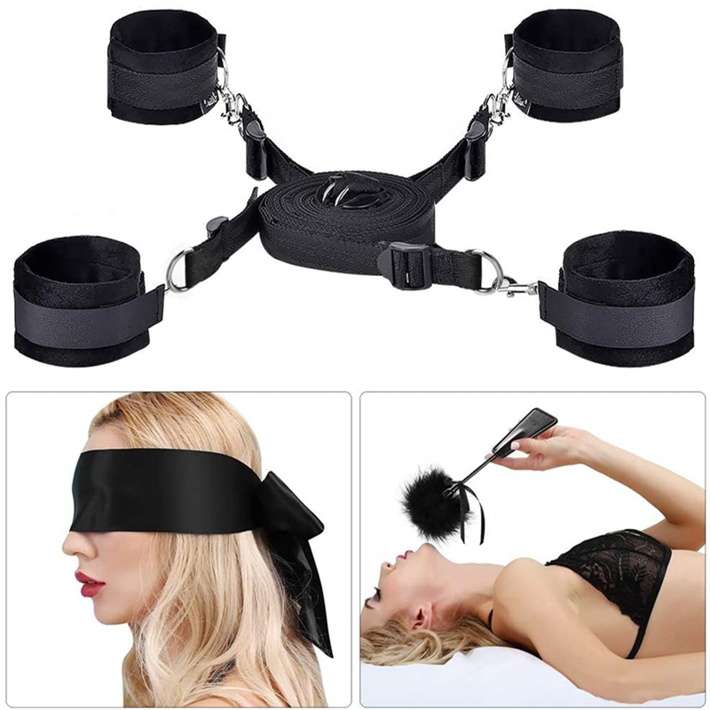 Sex Bondage BDSM Kit for Couple Bed Restraints Set Adult Sex Toys with Hand Cuffs Ankle Cuff Bondage Collection Blindfold Tickler Included Sex Pleasure Devices