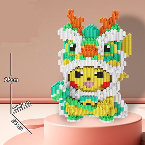 Cosplay Green Lion Pokemon Pikachu  Micro Bricks For Kid Building Blocks Toys 2100Pcs