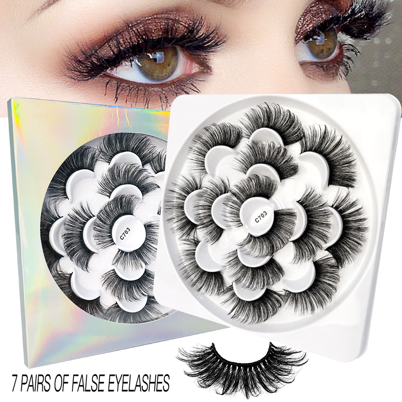 (c700) False Eyelashes Mink Eye Lashes 7 Pairs Extension Makeup Tools Long Wispy Fluffy Thick Natural Curling Party Look