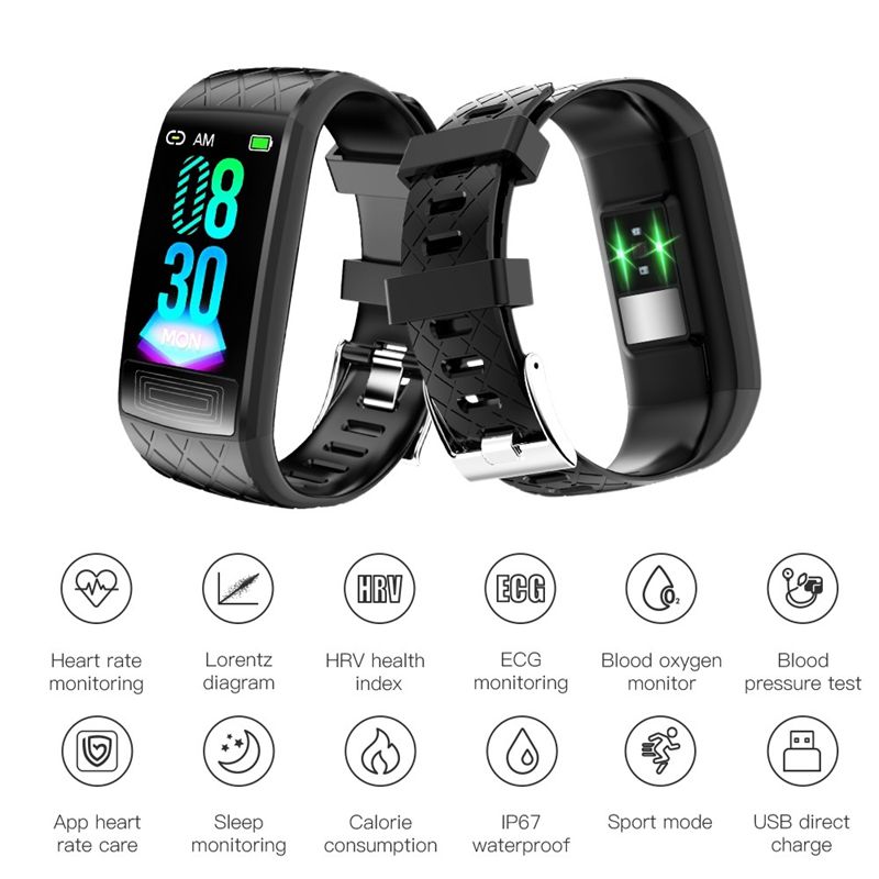 (Blue) 2023 ECG Smart Bracelet Fitness Heart Rate Blood Pressure SpO2 Monitor Smart Band Sport Wristband IP67 Smartwatch