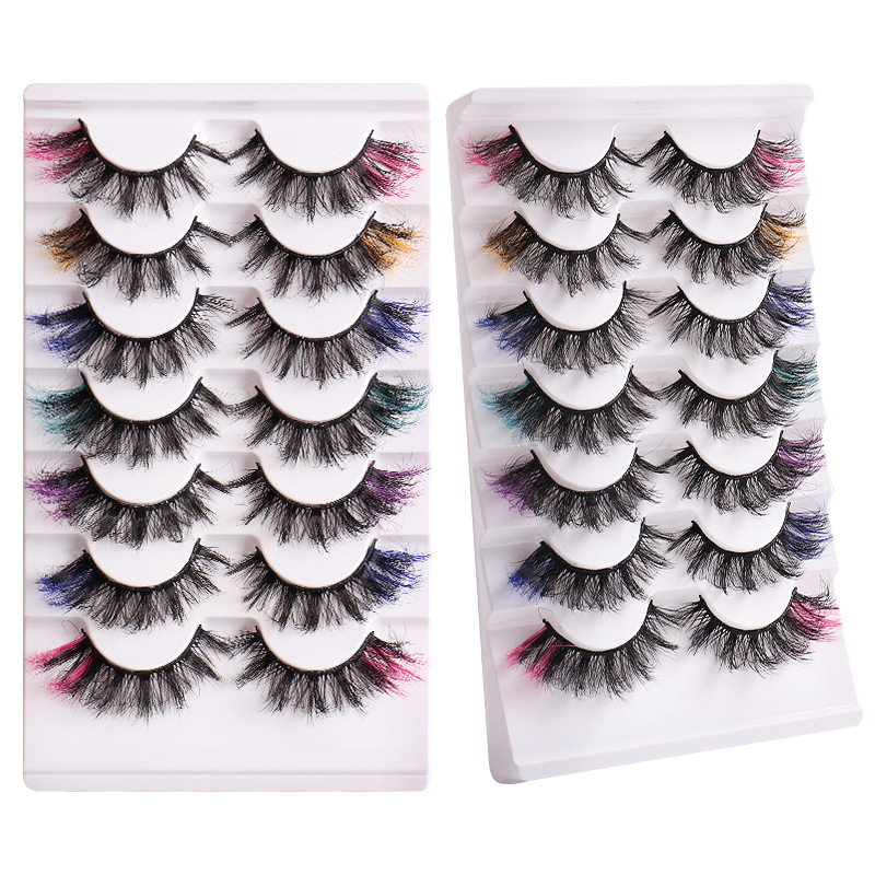 False Eyelashes Colored Fluffy Mink Lashes Curl Fake Eyelashes 8D Dramatic Wispy Lashes Extensions Natural Look Color Mixed 7 Pairs