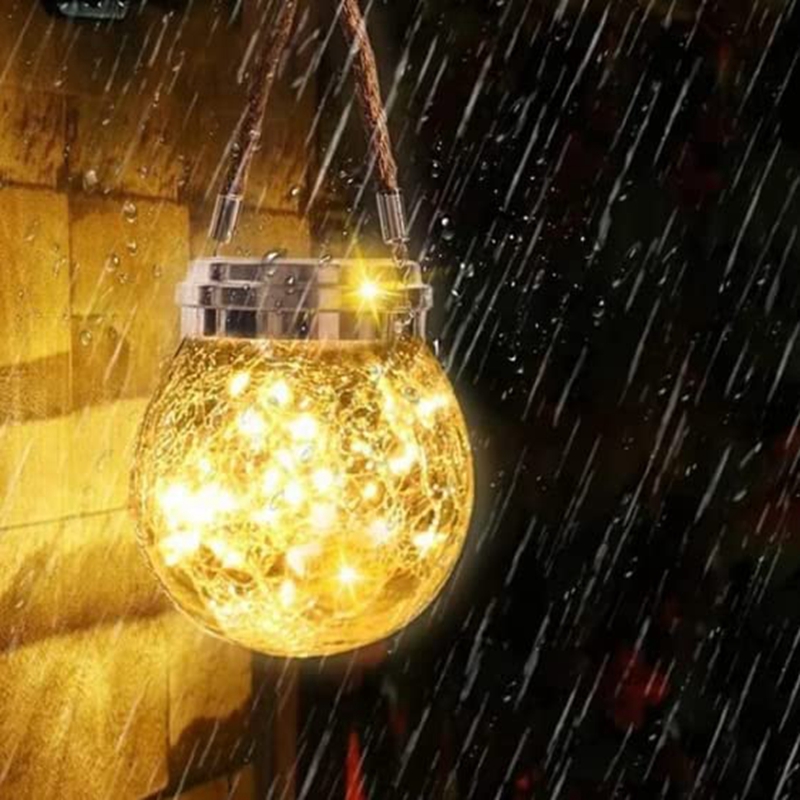 Solar Garden Lights Mason Jar Lights Garden Hanging Lantern Outdoor Waterproof Crackle Glass Lantern Table Lamp