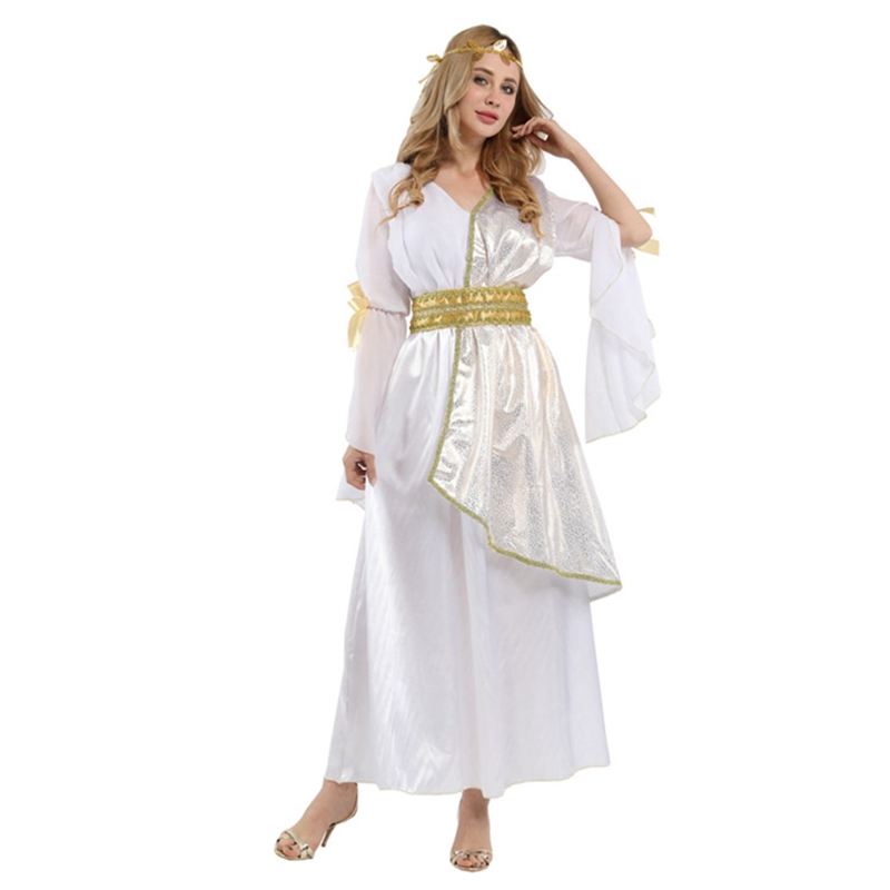 (155~165cm) Womens Costume Greek Goddess Costume SetvRoman Costume Dress with Roman Laurel Head Leaf Wreath