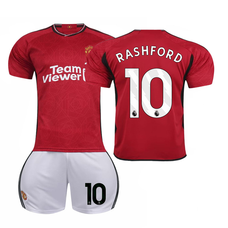 (Kids 16) 23-24 New Manchester United Home Kids Football Kit Adults Jersey No. 10 Rashford