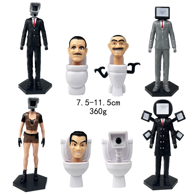 (A) 8pcs Skibidi Battle Action Figures Set Character Action Figure Model for Kids Birthday Party Cake Topper Halloween Parties Decoration