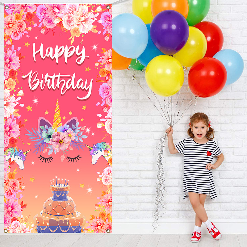 Happy Birthday Cake Garden Banner Unicorn Cartoon Printing Outdoor Sign Lawn Sign House Sign Poster Party Decoration