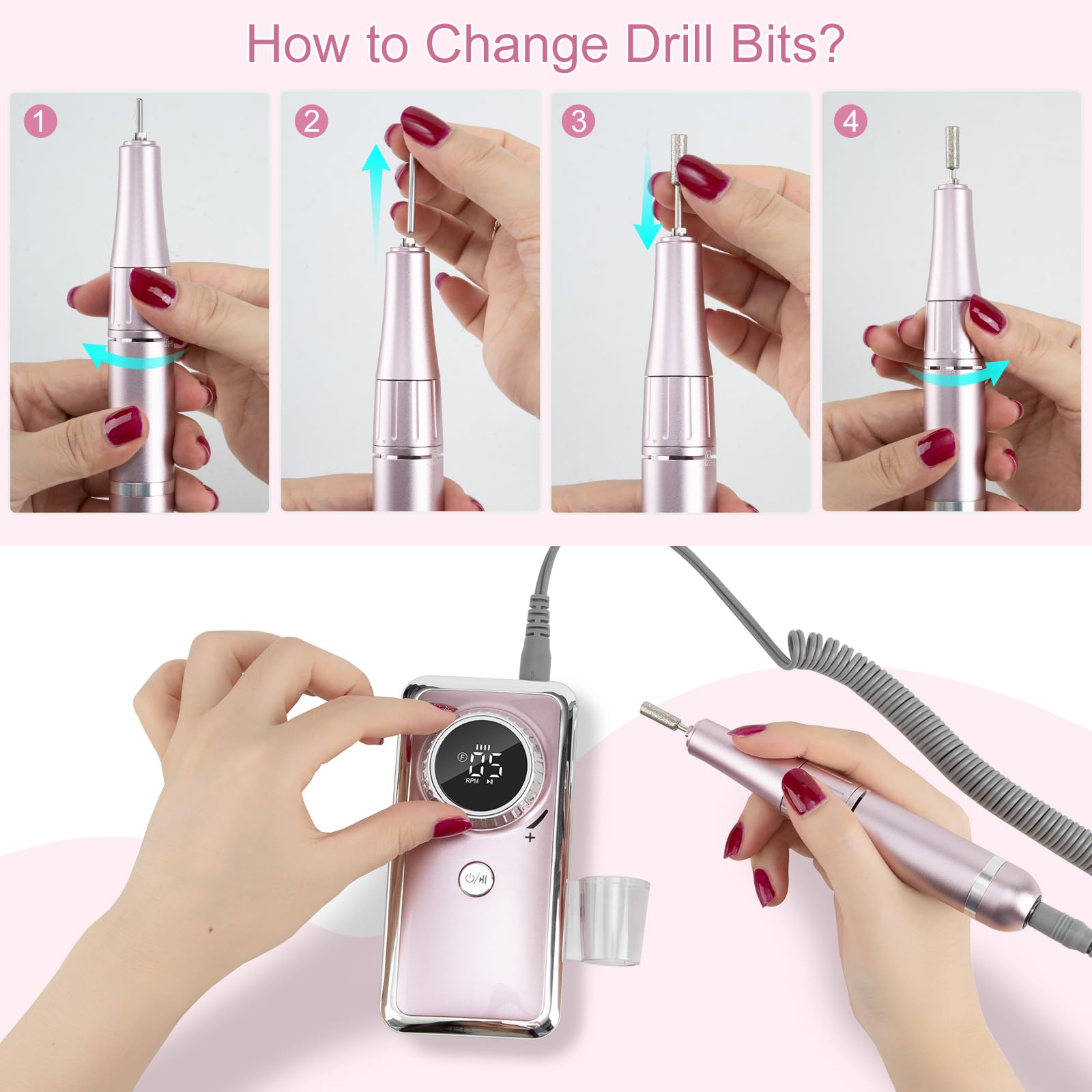 Rechargeable Nail Drill  Electric Nail Files Portable USB Adjustable Speed Electric Manicure Set