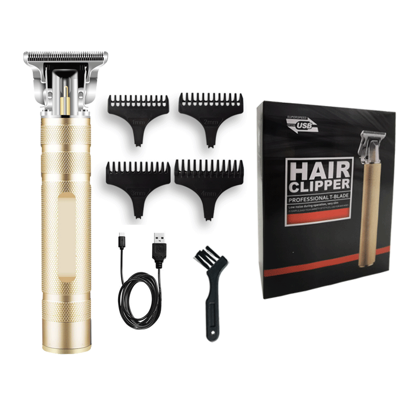 (Black) Vintage-Style Electric Hair Clipper Portable USB Rechargeable Barber Tool