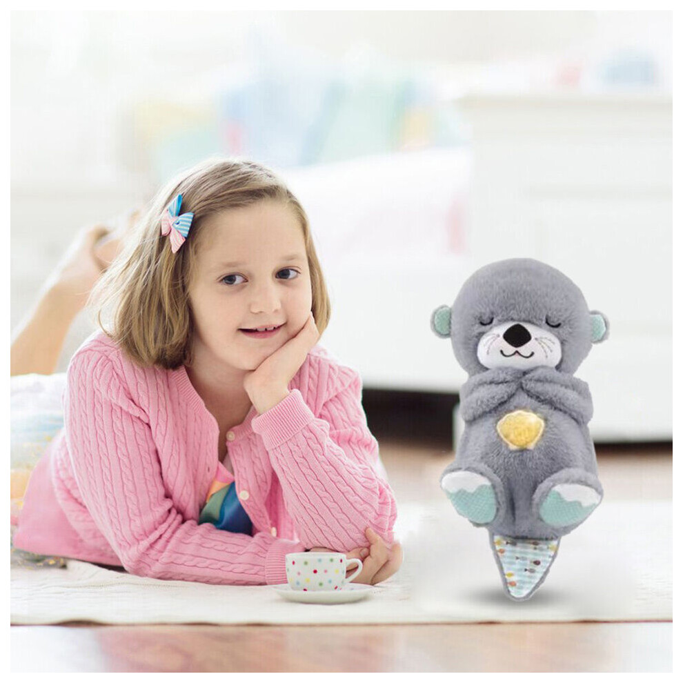 (Grey) With Breathing Movement Soothing Sleeping Otter Toy Musical Stuffed Baby Toy