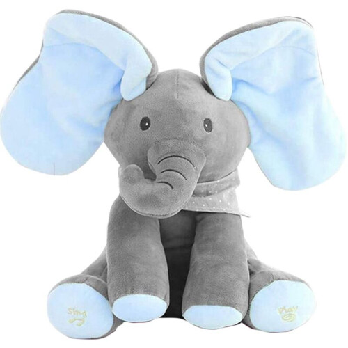 Blue Peek-a-boo Elephant Plush Toy Singing Stuffed Doll Gift