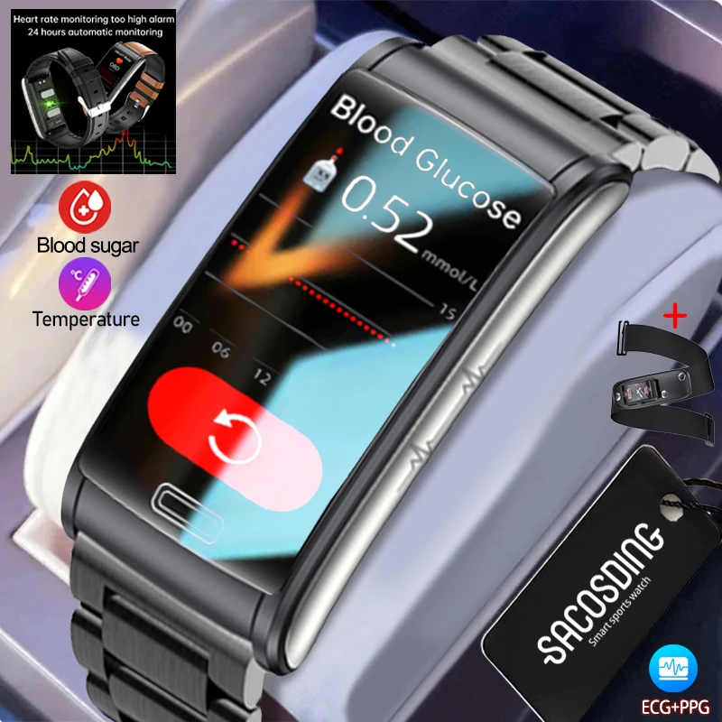 (Blue) Health Blood Sugar Smart Bracelet IP68 Sport Smartwatch ECG Blood Pressure Heart Rate Smart Watch