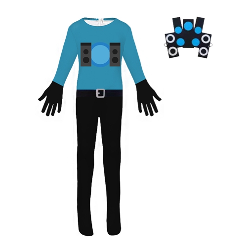 Kids Skibidi Toilet Costume Boy Girls Jumpsuit Speakerman Costume Horror Game Costume with Mask Party Fancy Dress Halloween Birthday Christmas Blue