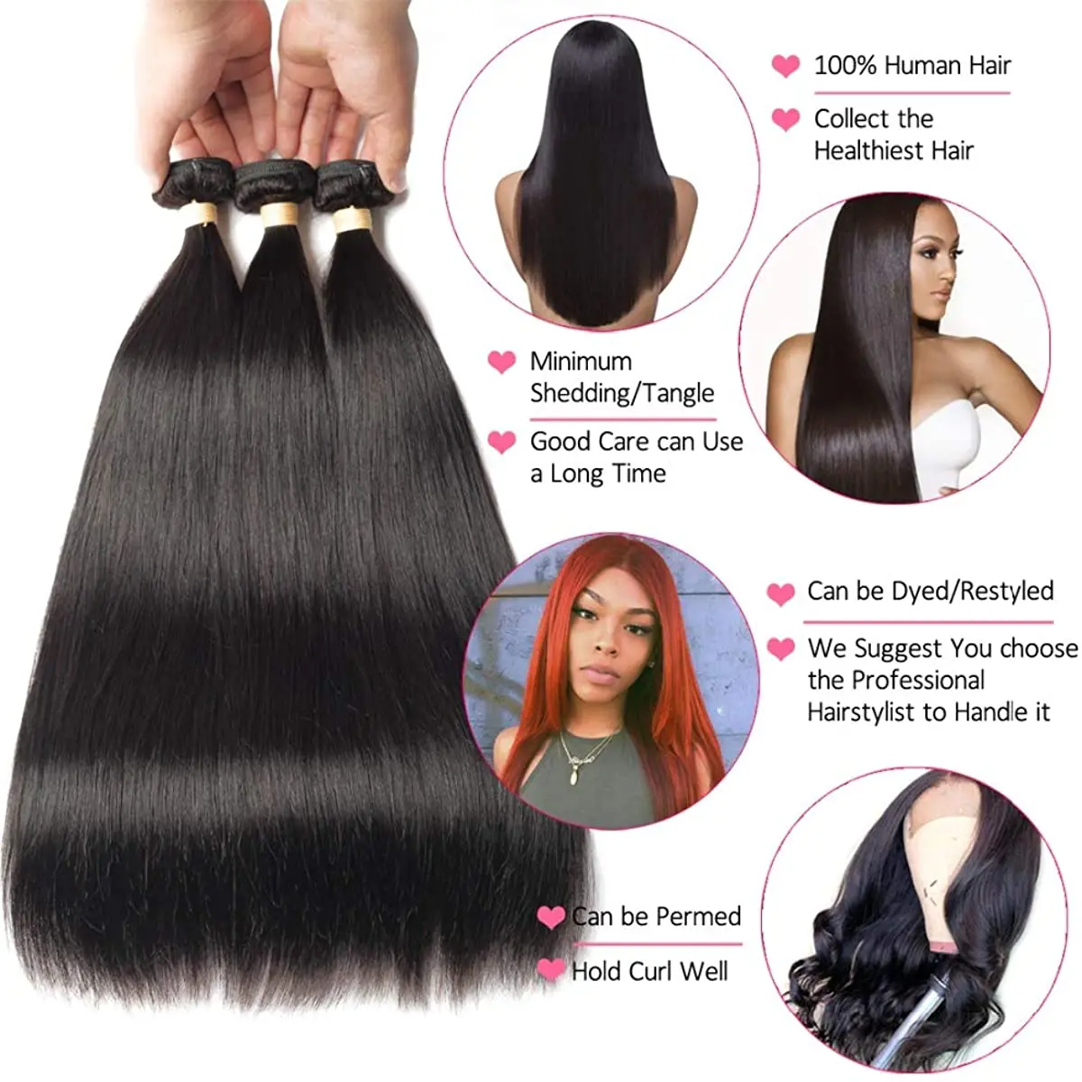 (3pcs 10inches) Straight Hair Bundles 3 Pieces Straight Human Hair Bundles 10A Remy Human Hair Extensions For Black Women