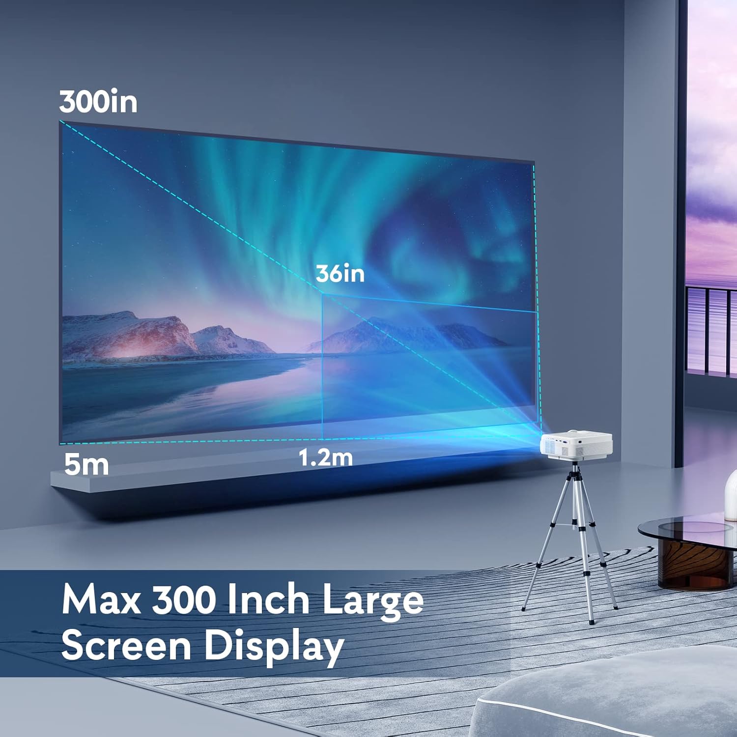 Projector Native 1080P 15000 Lumen Full HD Projector 5G WiFi and Bluetooth Mini Portable Outdoor Projector 4K Supported Movie Projector for TV Stick Smartphone Tablet Laptop HDMI USB AV