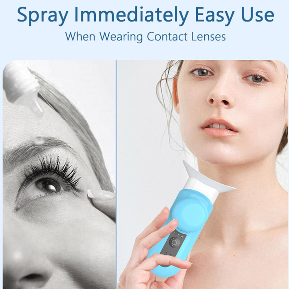 (Blue) Electric Nano Eye Steamer Sprayer Device Moisturizing Atomizer Water Hot Compress Eyes Soothing Massage Eye Washing SPA Humidifier Relieve Fatigue