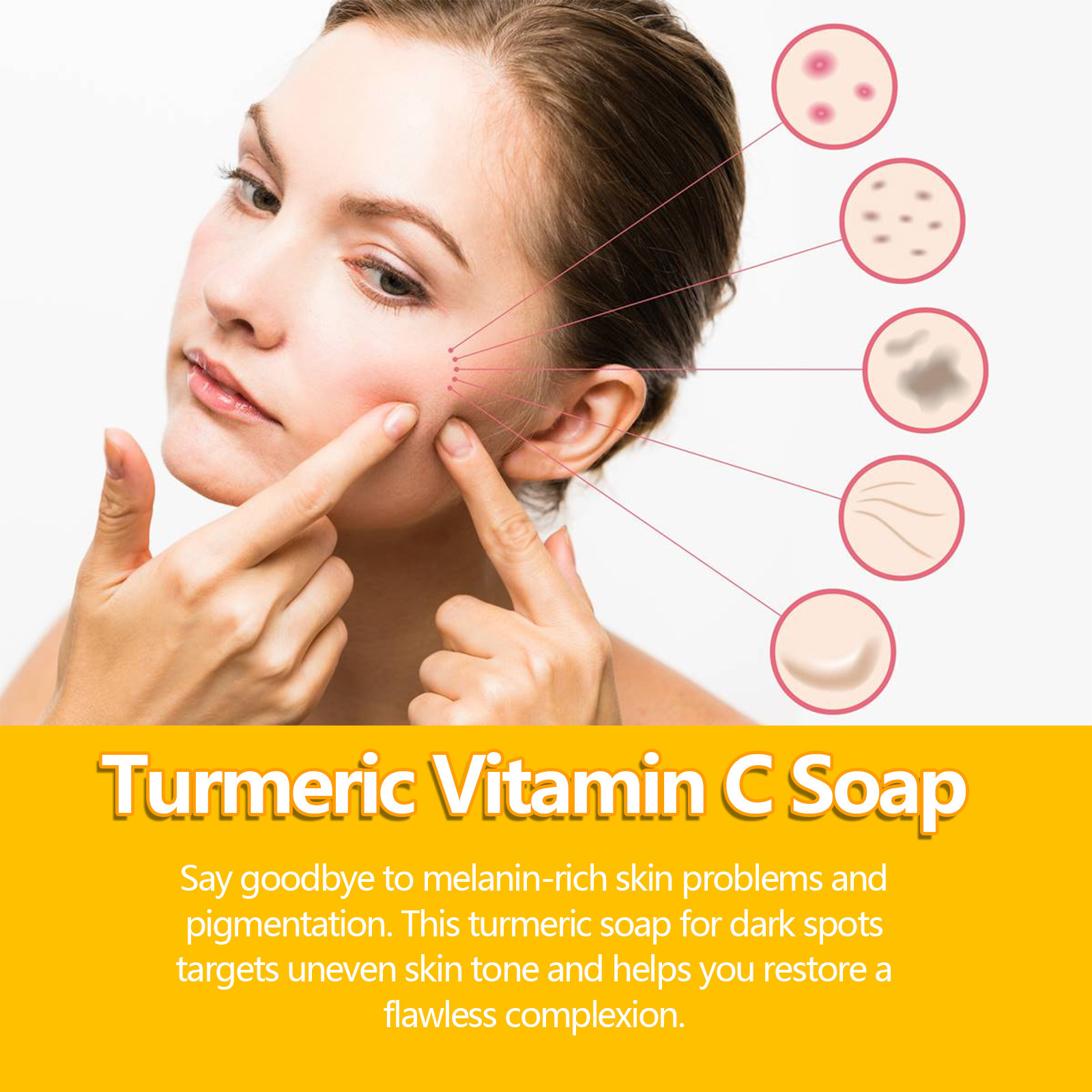 (1 PC) Turmeric Bar Soap Oil Control Vitamin C Face Skin Cleaning Pores Shrink Nourish Brightening Face Lightening Soap Brightens Skin Moisturizes