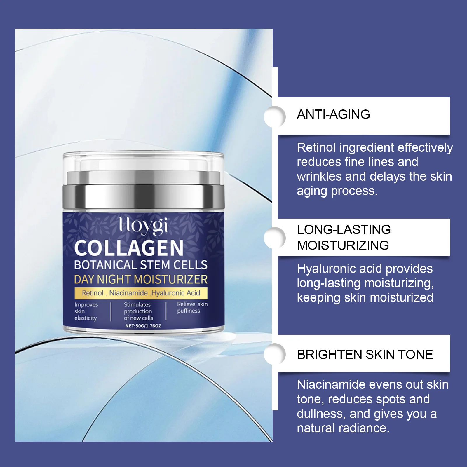 Hoygi Retinol Facial Moisturizer Face Cream Hyaluronic Acid Collagen Retinol Essence Hydrating Anti Wrinkle Anti Aging Night Creams Skin Care Cream 50g
