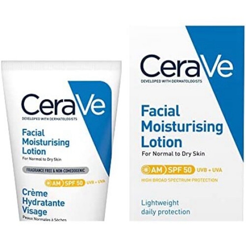 CeraVe AM Facial Moisturising Lotion SPF50 with Ceramides & Vitamin E for Normal to Dry Skin 52ml
