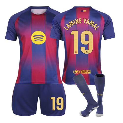 2526 Barca Home Football Activewear Print No.19 Lamine Yamal Fans Training Soccer Jerseys Set