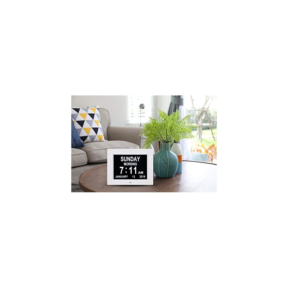 (White) LED Digital Day Clock Calendar Dementia Alarm Time Date Month Memory