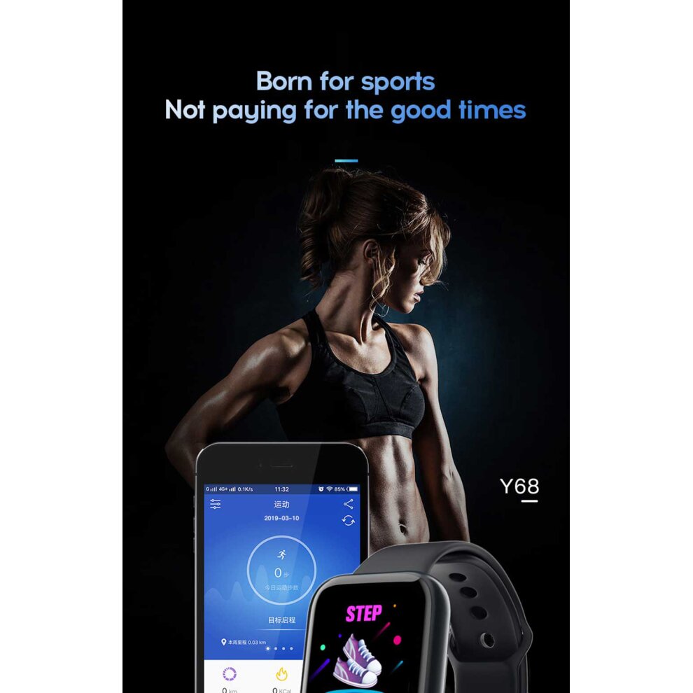(Pink) Pro Bluetooth Smart Watch Men Women Y68 Blood Pressure Heart Rate Monitor Sport S