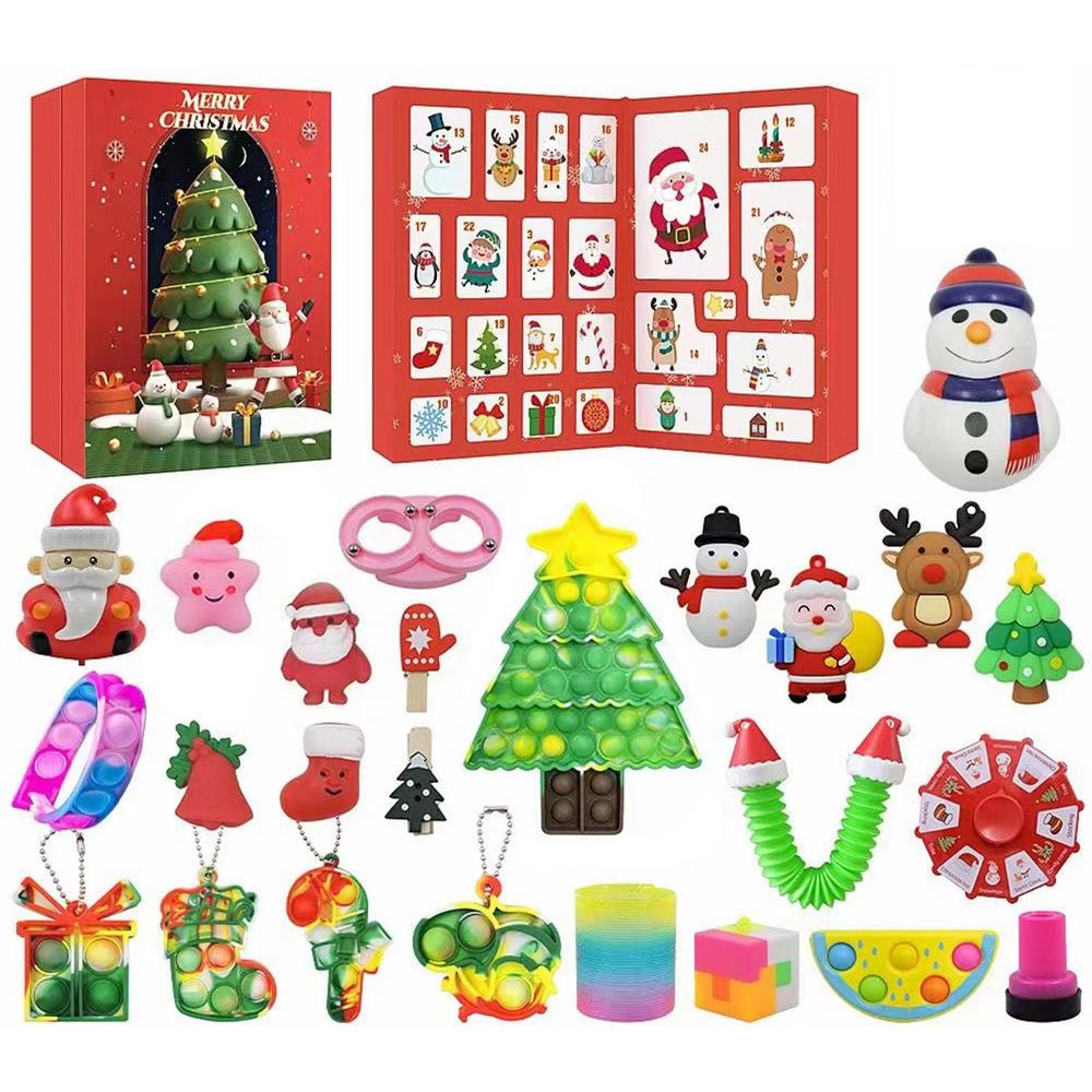 Advent Calendar Christmas Fidget Toy Set Countdown Calendar 24 Days    Holiday Sensory Pop Toys Pack Mysterious Box Surprise Gifts for Kids  Xmas Party Favor Christmas Tree Decorations