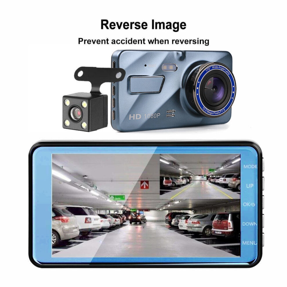 (IPS Touch Screen) 4-in Driving Recorder Dual Camera Reversing Image