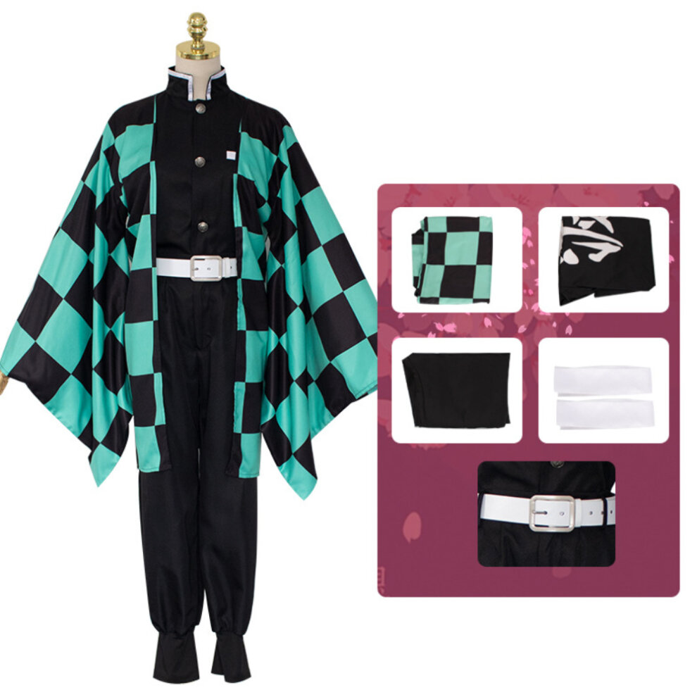 (Kamado Tanjiro 13~14 Years) Girls Boys Cosplay Costume Tanjiros Sister Cosplay Outfits Kid Halloween Kimono