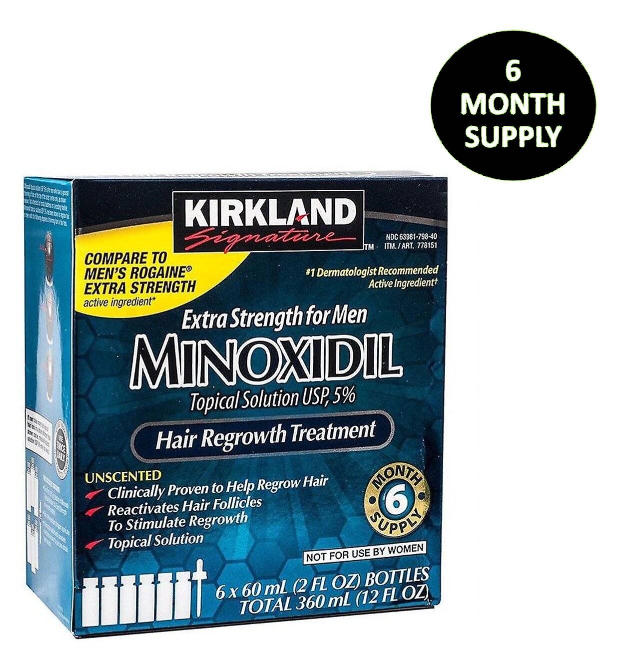 Kirkland Signature 5 Minoxidil Hair Regrowth Treatment For Men Solution – 6 Month Supply