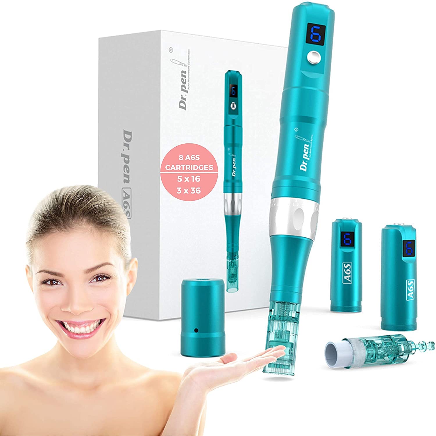Dr. Pen Ultima A6S Microneedling Pen Wireless Electric Auto Derma Pen Rejuvenation System Machine Skin Care Device Professional Kit with 8 pcs Needle Cartridges 5x16-Pin 3x36Pin UK PLUG