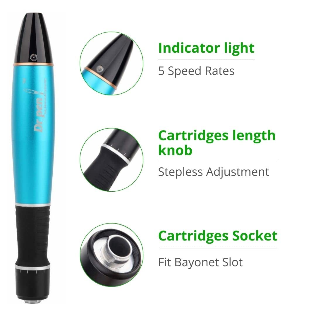 Dr. Pen Ultima A1w Microneedling Pen Multi-Function Wireless Derma Auto Pen Professional Skin Care Beauty Device Best Electric Skin Facial Repairs Care Tool Kit with 5x 12-Pins Cartridges 5x 36-Pins Cartridges 5x Round Nano Pins Cartridges