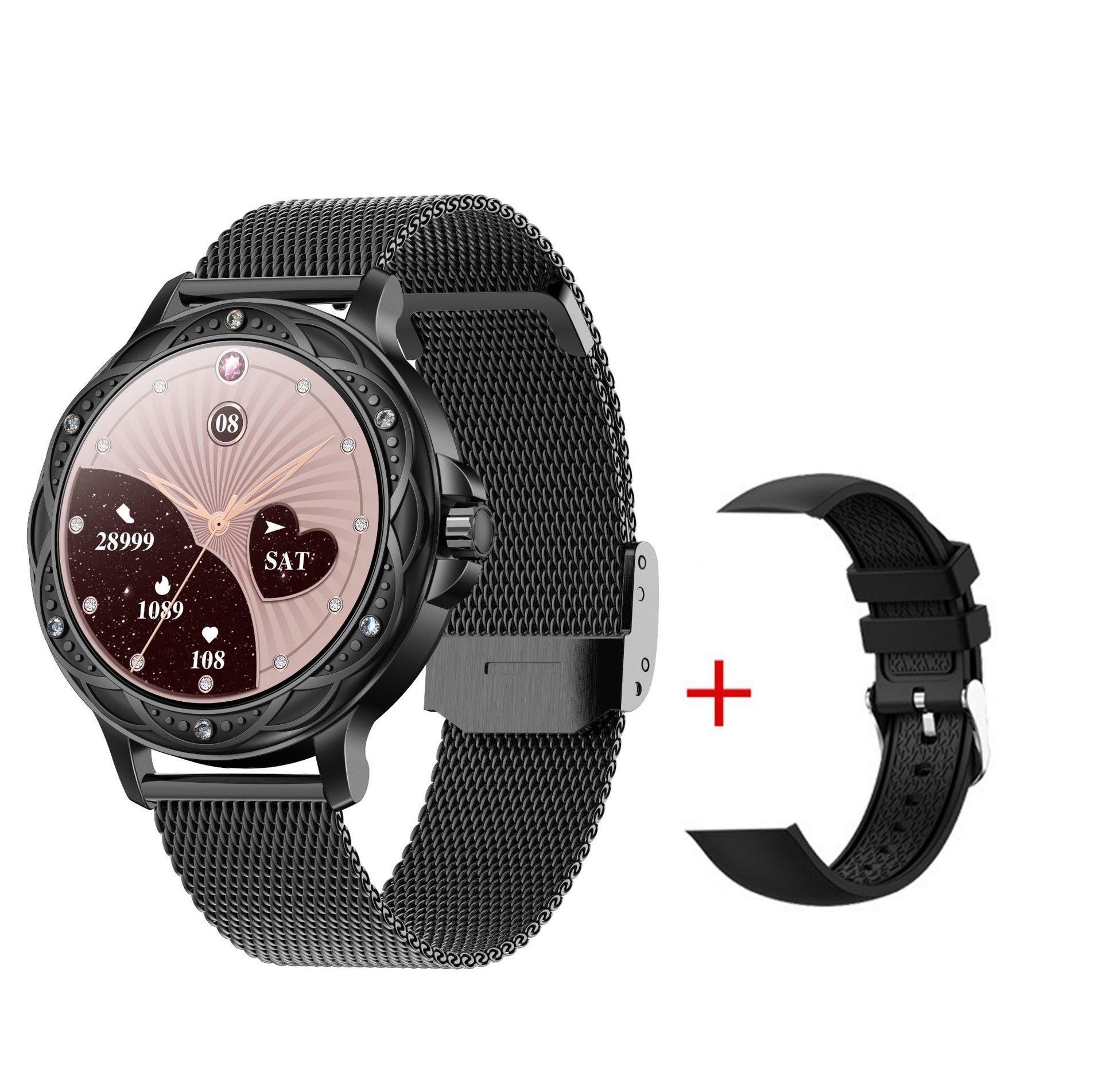 (Pink) Smart Watch Fitness Tracker Blood Pressure Heart Rate Women Sport Watches Oxygen Ladies Wristwatch For Android iOS